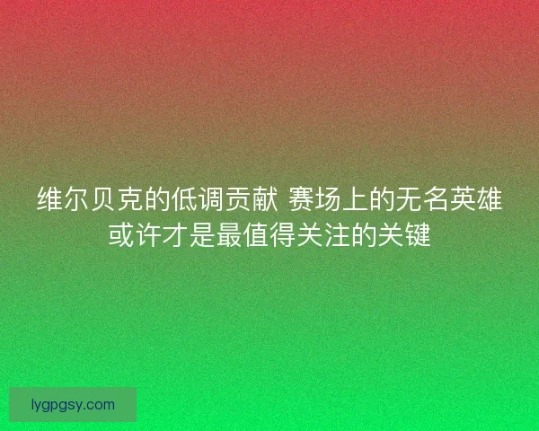 维尔贝克的低调贡献 赛场上的无名英雄或许才是最值得关注的关键